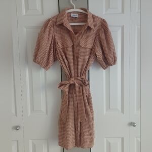 The Perfect Little Neutral Gingham Shirt Dress